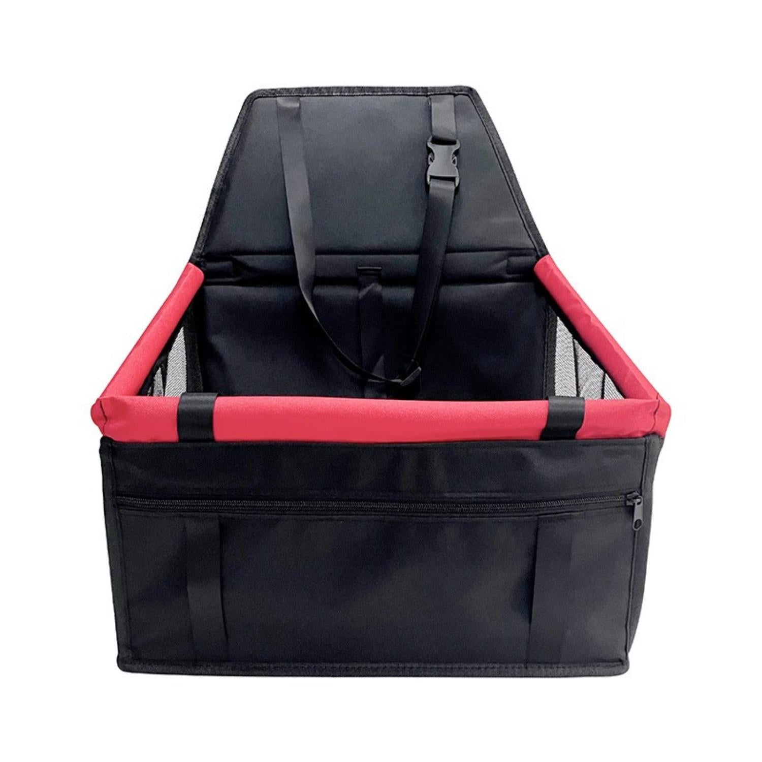 Zwarte autostoel voor honden met rode accenten